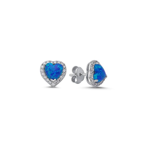 Blue Opal Heart Minimal Women's Silver Earrings - CNG Jewels