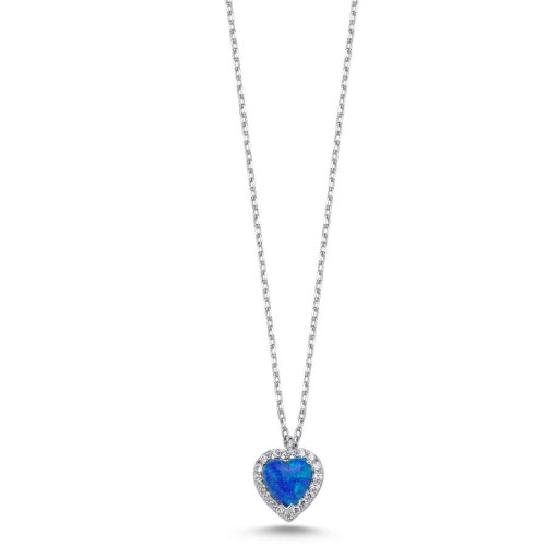 Mavi Opal Kalp Taşlı Minimal Kadın Gümüş Kolye - CNG Jewels