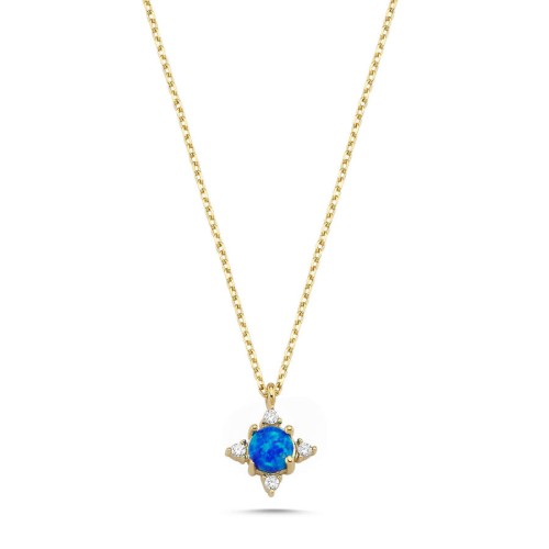 Mavi Opal Taşlı Minimal Kutup Yıldızı Altın Kolye - CNG Jewels