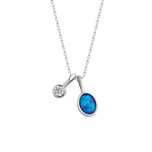 Mavi Opal Ve Tektaş Gümüş Kadın Kolye - CNG Jewels