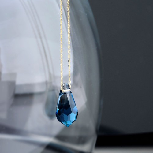 Mavi Swarovski Crystal 14 Ayar Altın Kolye - 3