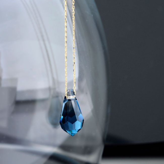 Mavi Swarovski Crystal 14 Ayar Altın Kolye - 3