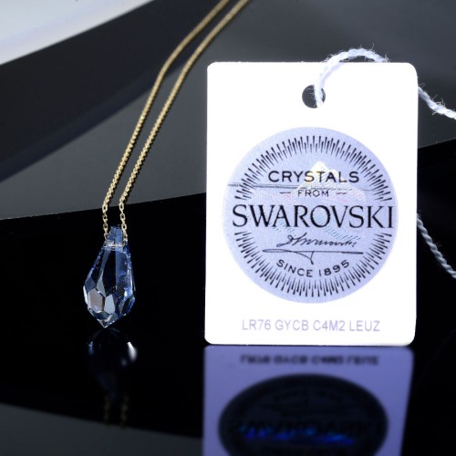 Mavi Swarovski Crystal 14 Ayar Altın Kolye - 2