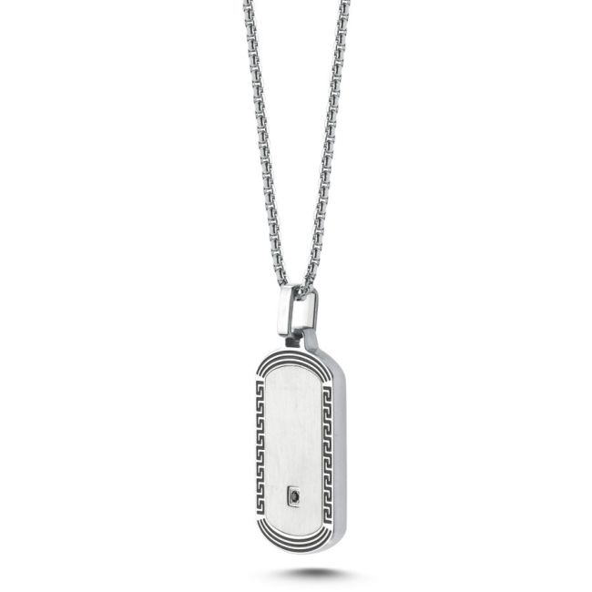 Meander Çerçeveli Künye Çelik Erkek Kolye - CNG Jewels (1)