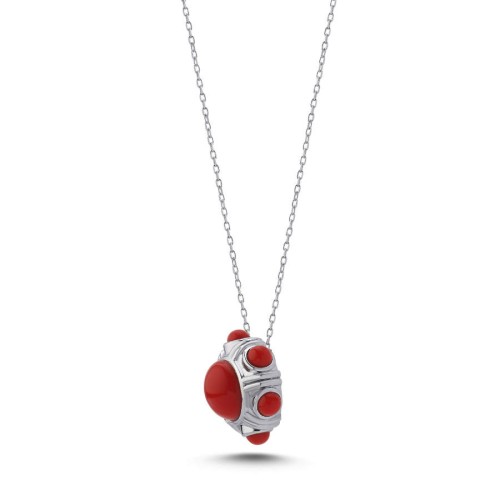 Mercan Kırmızı Vintage Gümüş Kadın Kolye - CNG Jewels (1)