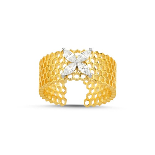 Middle Markiz Roza Arı Peteği Gümüş Kadın Yüzük - CNG Jewels