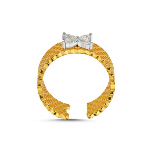 Middle Markiz Roza Arı Peteği Gümüş Kadın Yüzük - CNG Jewels (1)