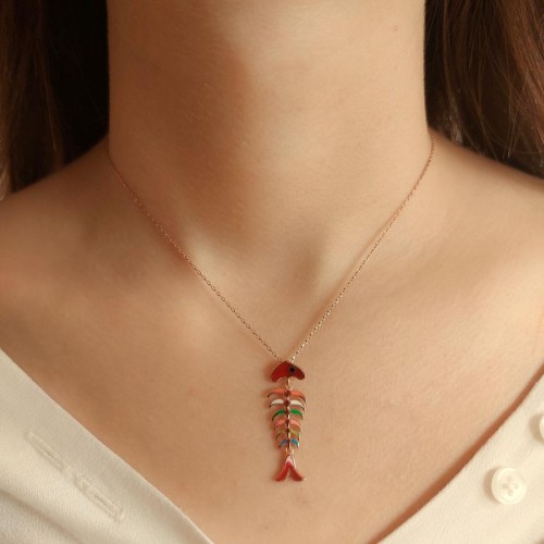 Mineli Balık Kılçığı Gümüş Kadın Kolye - CNG Jewels