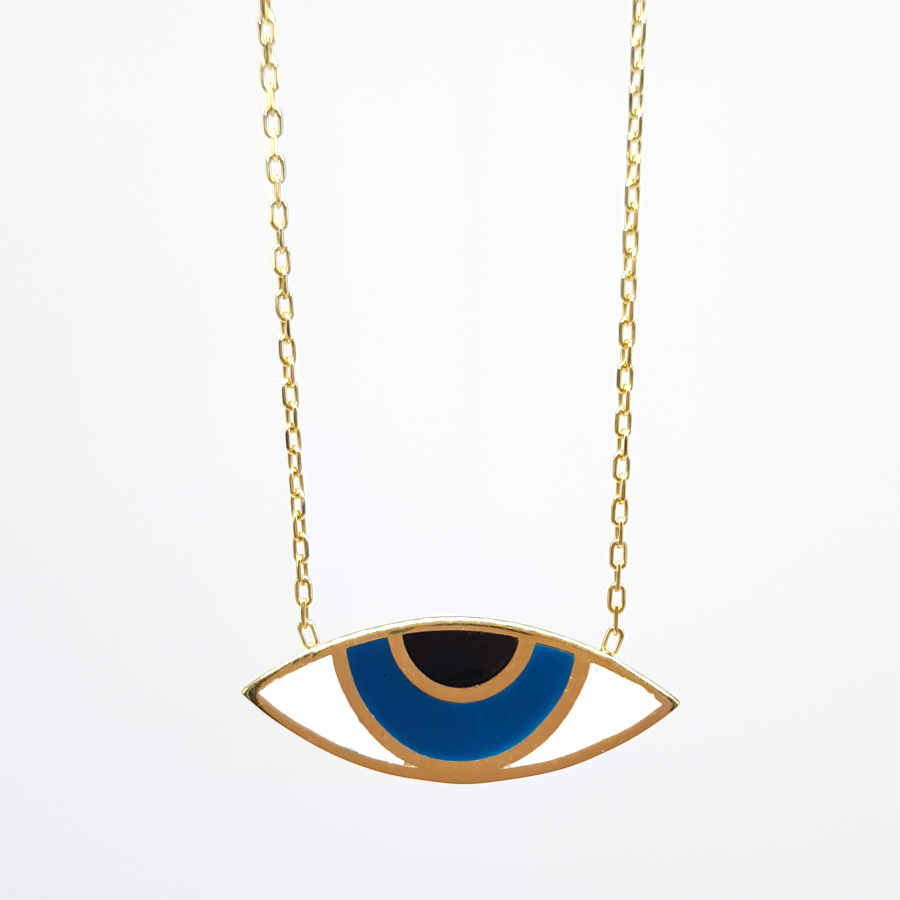 Enameled Eye Shaped Gold Women's Silver Necklace - CNG Jewels