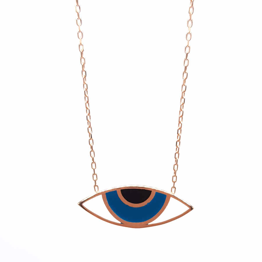 Enameled Eye-Shaped Rose Women's Silver Necklace - CNG Jewels