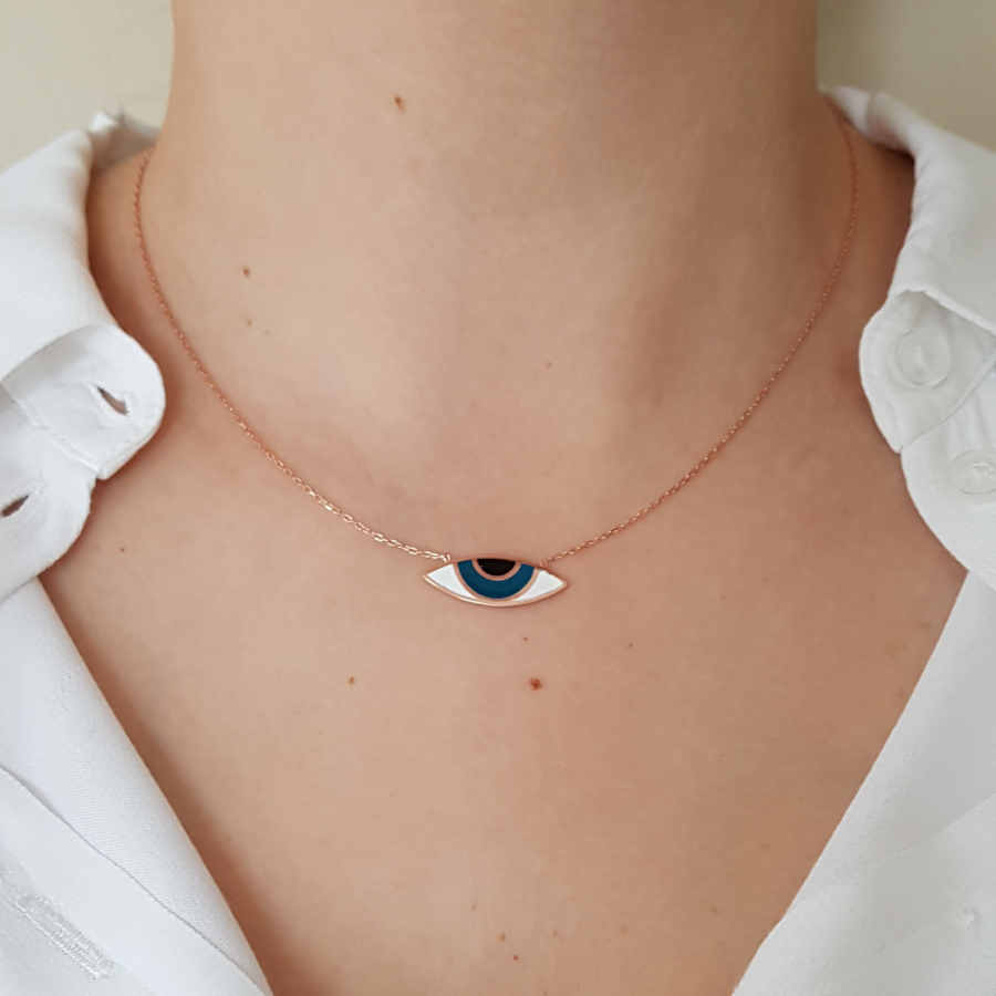 Enameled Eye-Shaped Rose Women's Silver Necklace - CNG Jewels (1)