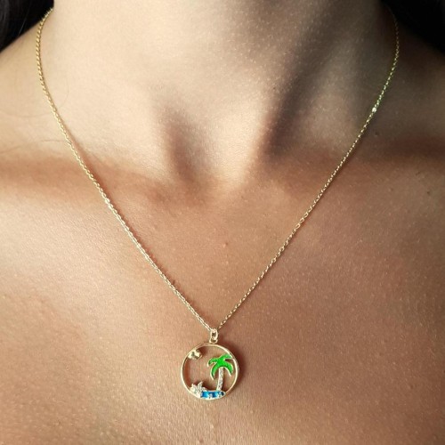 Mineli Palmiye Ağacı Gümüş Kadın Kolye - CNG Jewels (1)
