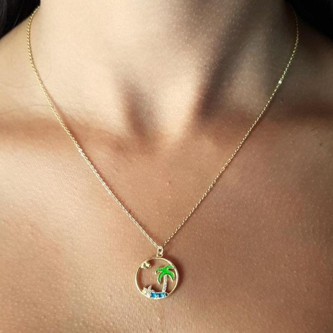 Mineli Palmiye Ağacı Gümüş Kadın Kolye - 2