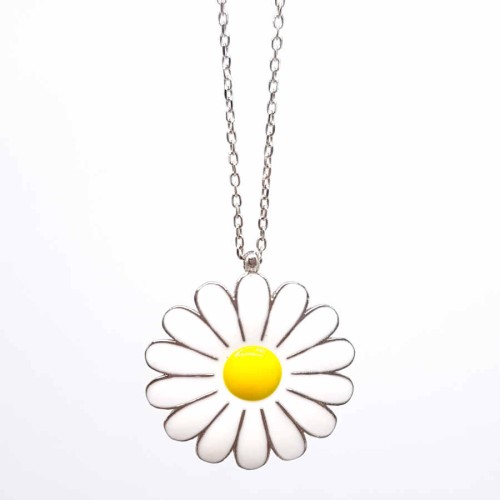 Enameled Daisy Silver Women's Necklace - CNG Jewels