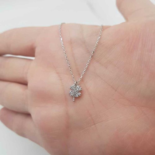 Mini Dört Yaprak Yonca Taşlı Gümüş Bayan Kolye - CNG Jewels (1)