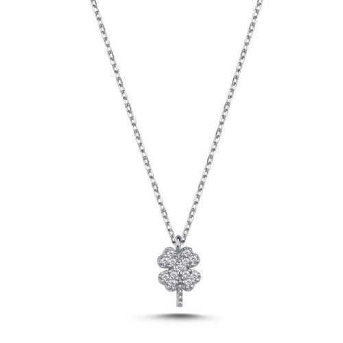 Mini Dört Yaprak Yonca Taşlı Gümüş Bayan Kolye - CNG Jewels