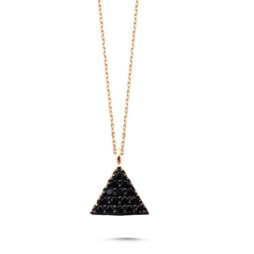 Mini Siyah Taşlı Üçgen Gümüş Bayan Kolye - CNG Jewels