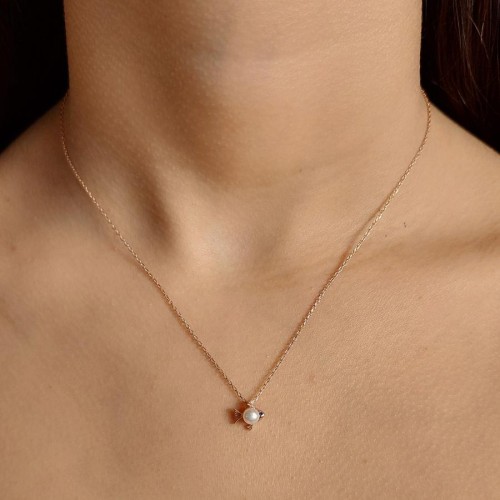 Minik İncili Balık Gümüş Kadın Kolye - CNG Jewels (1)