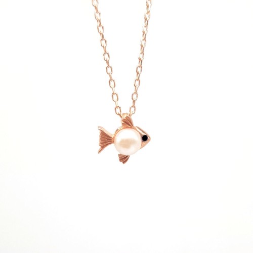 Minik İncili Balık Gümüş Kadın Kolye 