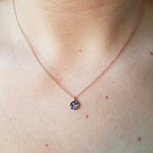 Minik Renkli Taşlı Gümüş Bayan Kolye - CNG Jewels (1)