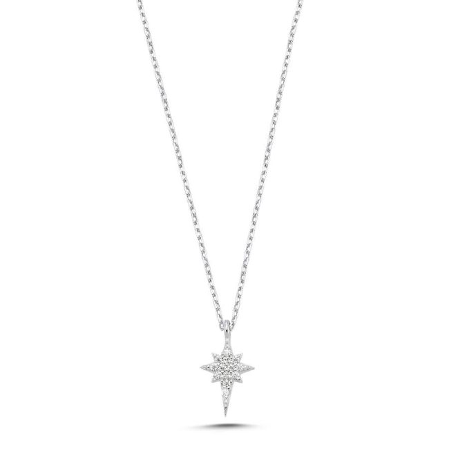 Minik Taşlı Kutup Yıldızı Gümüş Kadın Kolye - 1