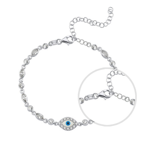 Minimal Beyaz Nazar Boncuğu Kadın Gümüş Bileklik - CNG Jewels (1)