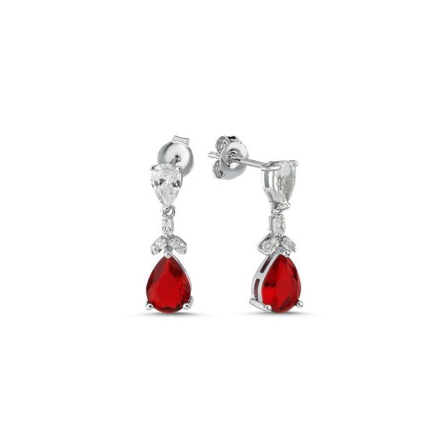 Minimal Damla Ruby Sallantılı Gümüş Kadın Küpe - CNG Jewels