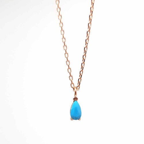 Minimal Damla Turkuaz Tektaş Kadın Gümüş Kolye - CNG Jewels