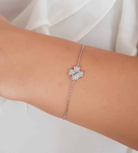 Minimal Four Leaf Clover Women's Silver Bracelet 