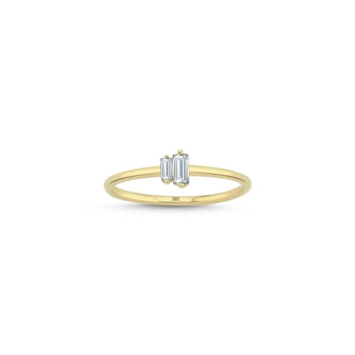 Minimal İki Baget Taşlı 14 Ayar Altın Yüzük - CNG Jewels