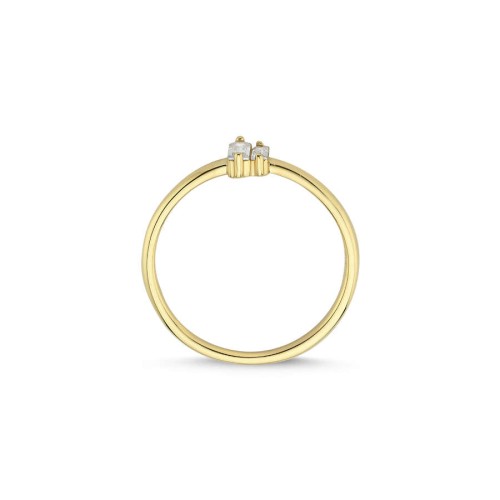 Minimal İki Baget Taşlı 14 Ayar Altın Yüzük - CNG Jewels (1)