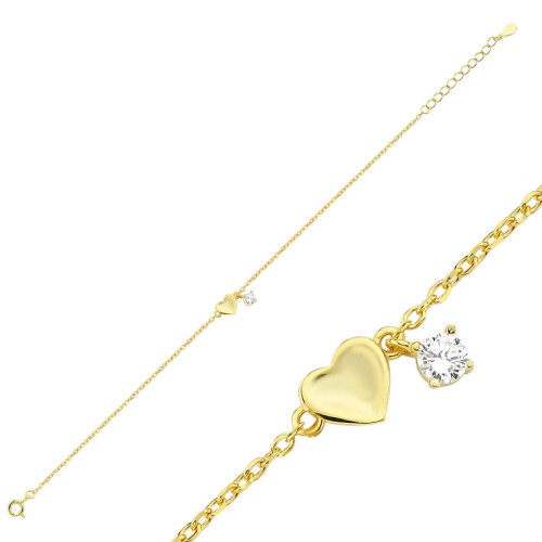 Minimal Kalp Tektaş Gold Kadın Gümüş Bileklik - CNG Jewels