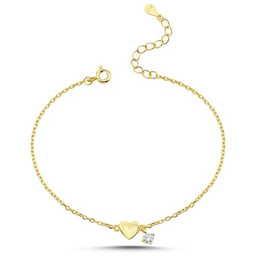 Minimal Kalp Tektaş Gold Kadın Gümüş Bileklik - CNG Jewels (1)