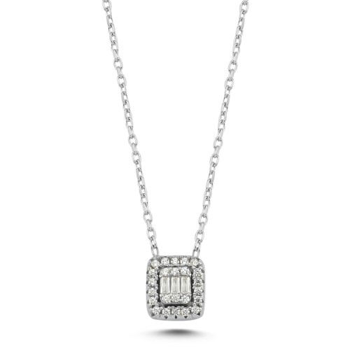 Minimal Kare Baget Taşlı Kadın Gümüş Kolye - CNG Jewels