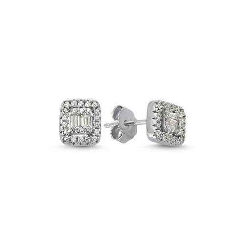 Minimal Kare Baget Taşlı Kadın Gümüş Küpe - CNG Jewels