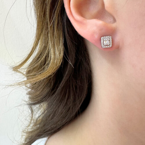 Minimal Square Baguette Stone Women's Silver Earrings - CNG Jewels (1)