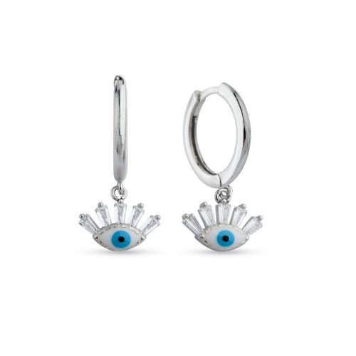 Small Dangle Eyelash Silver Women's Earrings 