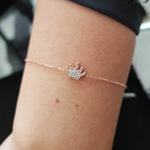 Stone Queen Crown Rose Silver Women's Bracelet 