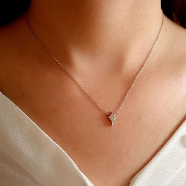 Minimal Kutup Yıldızı Taşsız Kadın Gümüş Kolye - 2