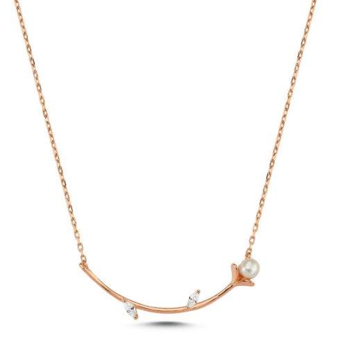Taşlı ve İncili Minimal Dal Gümüş Bayan Kolye - CNG Jewels