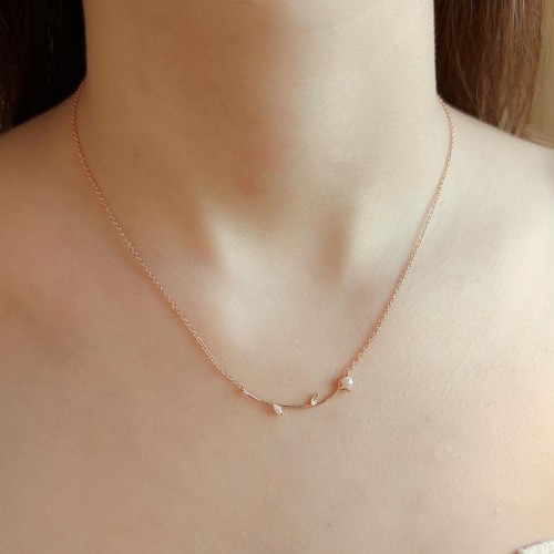 Taşlı ve İncili Minimal Dal Gümüş Kadın Kolye - CNG Jewels (1)