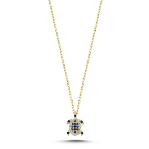 Minimal Mavi Kaplumbağa Gümüş Kadın Kolye - CNG Jewels