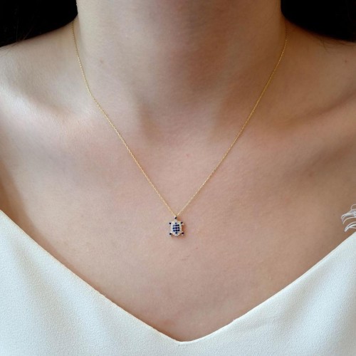 Minimal Mavi Kaplumbağa Gümüş Kadın Kolye - CNG Jewels (1)