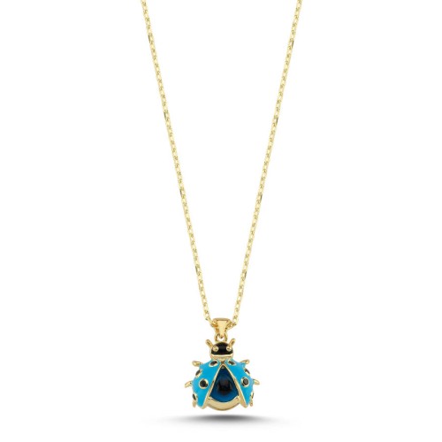 Minimal Mavi Uğur Böceği Nazar Boncuklu Gümüş Kolye - CNG Jewels