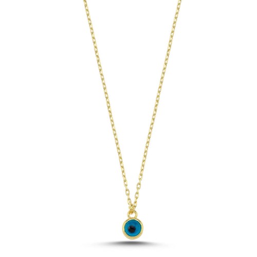 Minimal Nazar Boncuğu Gold Kadın Gümüş Kolye - CNG Jewels