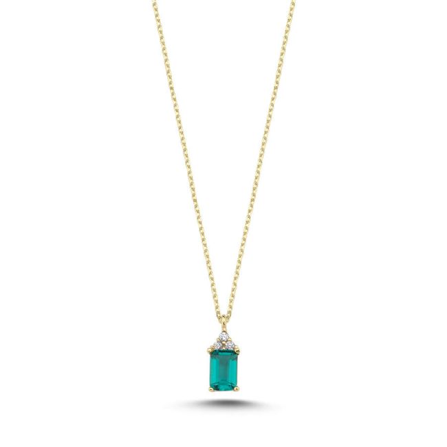 14K Gold Minimal Octagon Emerald Green Necklace - 1