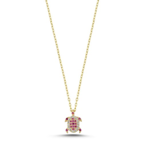 Minimal Pembe Kaplumbağa Gümüş Kadın Kolye - CNG Jewels