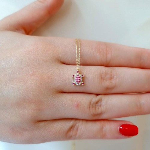 Minimal Pembe Kaplumbağa Gümüş Kadın Kolye - 3