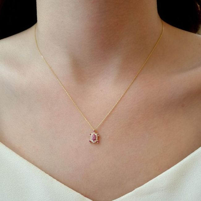 Minimal Pink Turtle Silver Women's Necklace - 2