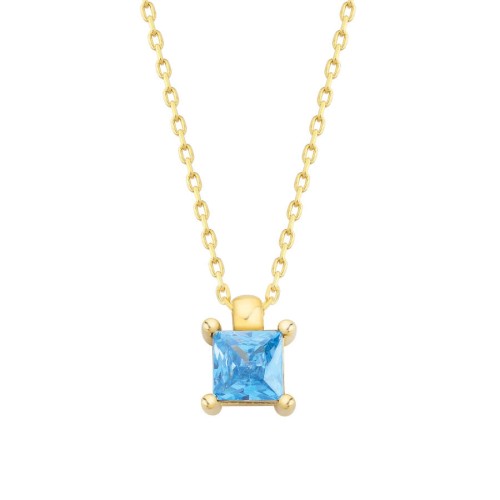 Minimal Prenses Akua Mavi Tektaş Altın Kolye - CNG Jewels